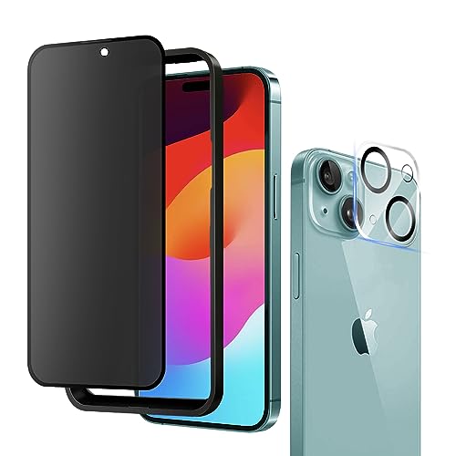 for iPhone 15 6.1" Matte Privacy Screen Protector with Camera Lens Protector Full Coverage Anti-glare Anti-spy Tempered Glass Film Anti-fingerprint Easy Installation - size: iPhone 15