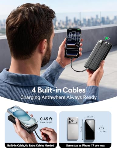 50000mAh Portable Charger, Built-in 4 Cables,22.5W Fast Charging Power Bank