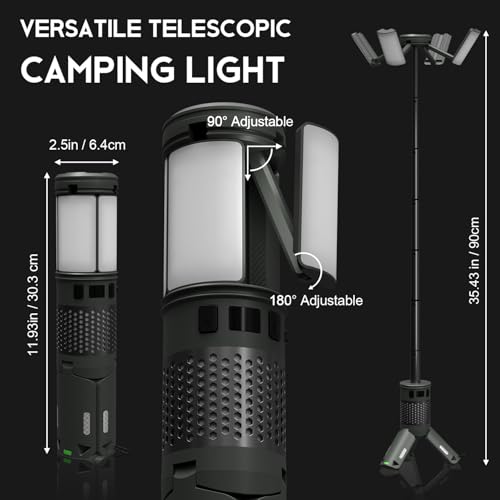 Telescopic Camping Lights with Stand, 40H Playtime, Magnetic Base - color: Green