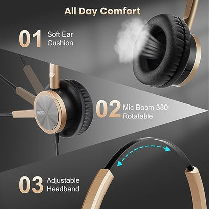 MAIRDI Phone Headset with RJ9 & 3.5mm Jacks for Call Center Deskphone Cell Phone PC Laptop, Office Landline Telephone Headset with Microphone Noise Canceling for Polycom Avaya Nortel