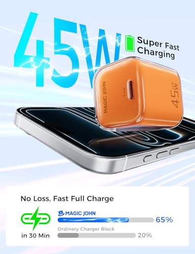 MAGIC JOHN 45W PD USB C Charger, Fast Charging Wall Power Adapte, Orange - color: Orange