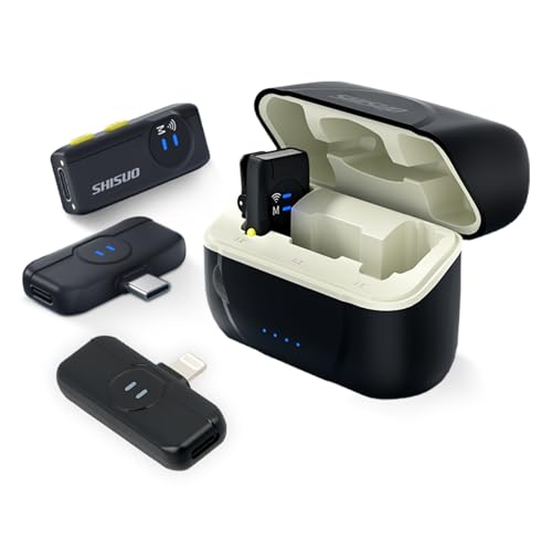Dual Wireless Lavalier Microphone for iPhone Android, 2 Receivers - color: Black and Silver