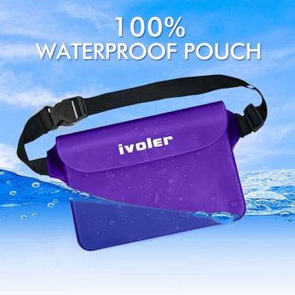 ivoler 2-Pack Waterproof Fanny Pack & Phone Pouch, Dry Bag for Passport, Phone & Wallet, Floating Waterproof Phone Case for Beach, Swimming, Kayaking, Boating, Cruise Essentials & Travel - color: Deep Purple