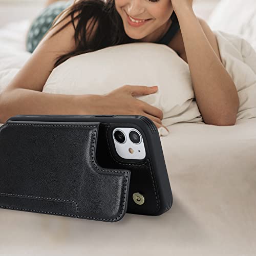 iCoverCase Compatible with iPhone 11 Case with Card Holder, Wallet Phone Case for Women Men RFID Blocking PU Leather Protective Case 6.1 Inch (Black) - color: Black