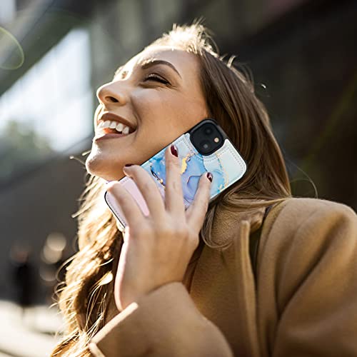 HAOPINSH for iPhone 14 Wallet Case with Card Holder, Pink Blue Marble Pattern Back Flip Folio PU Leather Kickstand Card Slots Case for Women Girls, Double Magnetic Clasp Shockproof Cover 6.1" - color: Pink Blue Marble