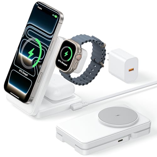 Meifigno 3 in 1 Foldable Wireless Charger for Apple Multiple Devices, White - color: White
