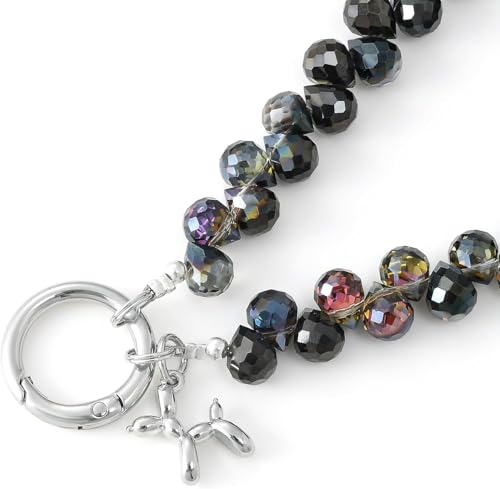 richginker Crystal Beaded Phone Wrist Strap with Tether Tab, Black - color: Black