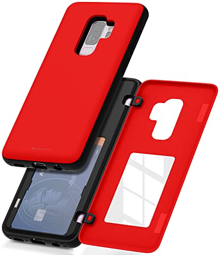 GOOSPERY Magnetic Door Bumper Compatible with Galaxy S9 Plus, Card Holder Wallet Case Easy Magnet Auto Closing Protective Dual Layer Sturdy Phone Back Cover - Red - color: Red, size: Galaxy S9 Plus
