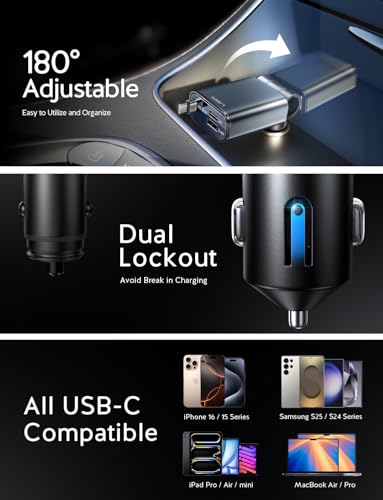 LISEN Retractable Car Charger USB C, [Upgraded 72W Max]