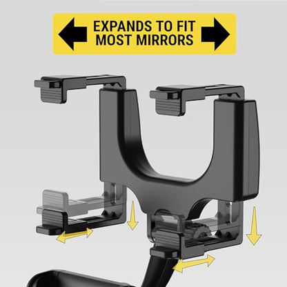 Scosche SUHRM Rear View Mirror Phone Holder, 360° Rotatable Rearview Mirror Cell Phone Car Mount, Cellphone Stand Compatible with iPhone 16/15/14/13/12 Series, Android & Mobile Phones up to 3.5 inches - size: 1 Pack, style: Rearview Mirror