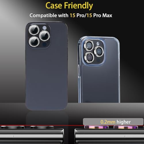 Camera Lens Protector for iPhone 15 Pro/15 Pro Max, Glitter Silver - color: Glitter Silver