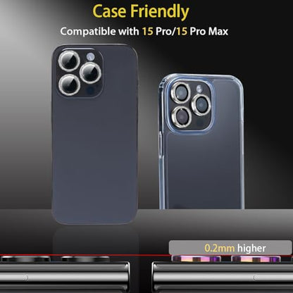Camera Lens Protector for iPhone 15 Pro/15 Pro Max, Glitter Silver - color: Glitter Silver