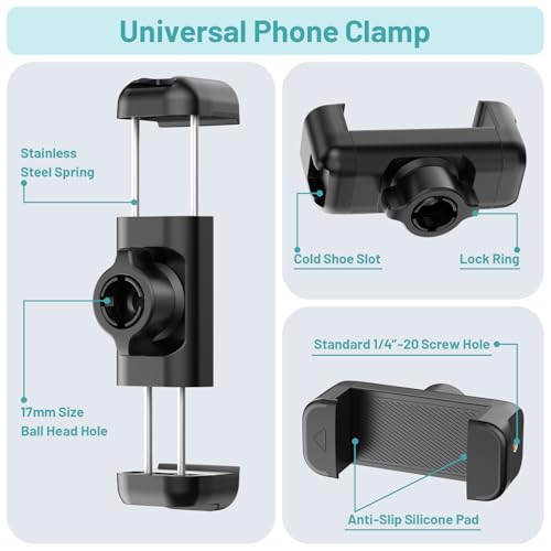 Mic Stand Phone Holder,2-Stage Magic Arm Super Clamp Phone Clip for Microphone Stand, Flexible Adjustable iPhone Music Stands Mount for iPhone17 16 15 14 13 12 11 Galaxy Nexus LG All Smartphones