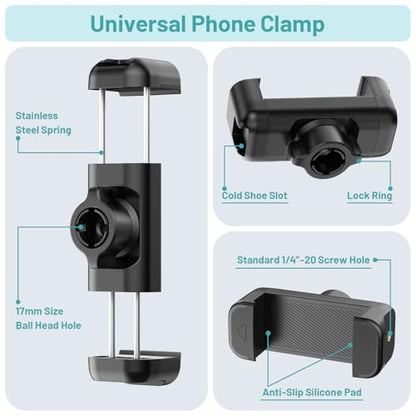 Mic Stand Phone Holder,2-Stage Magic Arm Super Clamp Phone Clip for Microphone Stand, Flexible Adjustable iPhone Music Stands Mount for iPhone17 16 15 14 13 12 11 Galaxy Nexus LG All Smartphones