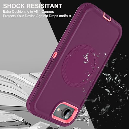 YKHJKLEC for iPhone 16e Case, Compatible with Magsafe, Military Grade 3 in 1 Heavy Duty Shockproof/Drop Proof/Dust Proof Case with 2Pcs Tempered Glass Screen Protector (New-Purple/Pink) - color: New-Purple/Pink