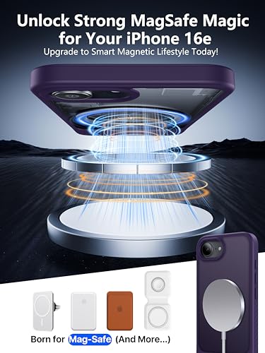Eastinbox Magnetic iPhone 17e & 16e Case with Stand, Purple | Shockproof, Compatible with MagSafe, Military-Grade Protection, Anti-Yellowing, Phone Case for iPhone 17 e/16 e 6.1" - color: Stand Purple