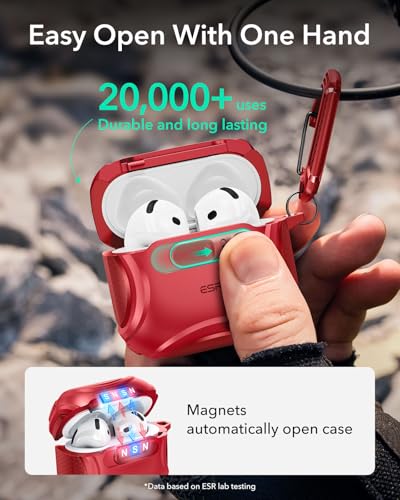 ESR for AirPods 5/4 Case, Compatible with MagSafe, Drop-Proof Lock, Red - color: Red, size: AirPods 5&4 Case