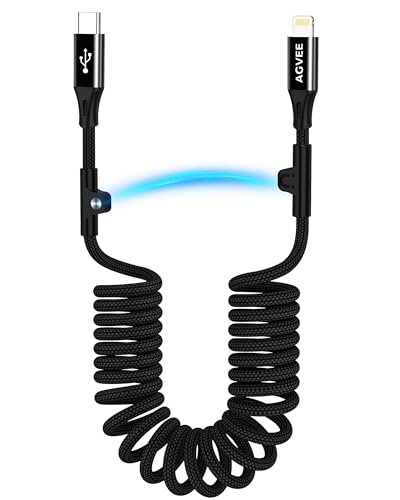 AGVEE 3ft Coiled USB-C to Lightning Cable [MFI Certified] Carplay - color: Black, size: 3ft