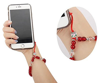 Cell Phone Lanyard Strap Bling Crystal Beads Hand Wrist Lanyard - color: 17cm Royal Blue & Red
