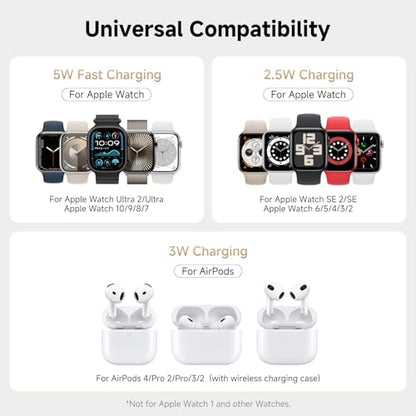3 in 1 Dual Watch Wireless Charger Stand for Apple Watch Ultra 4/12,AirPods - color: Black & Gold
