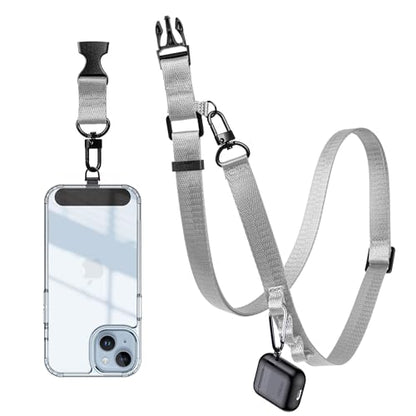 Cell Phone Lanyard Crossbody - Adjustable Nylon Strap Grey, Anti-Theft Lock Hook, Universal Fit (4-7" Screens) - color: Grey