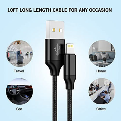 iPhone Fast Charger,2Pack 10FT Phone Charge 2.1A Dual Port USB Wall Charger - color: Black 2Pack 10FT