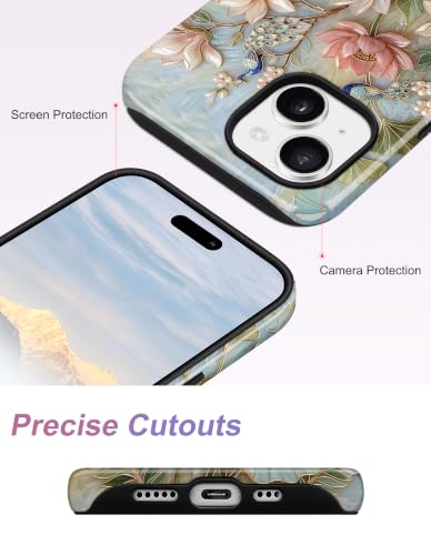 Magnetic Flower Phone Case for iPhone 15, Pink Lotus | Compatible with MagSafe, Cute Stained Glass Floral Aesthetic Design, TPU and PC Protective Shockproof Cover - color: Pink Lotus