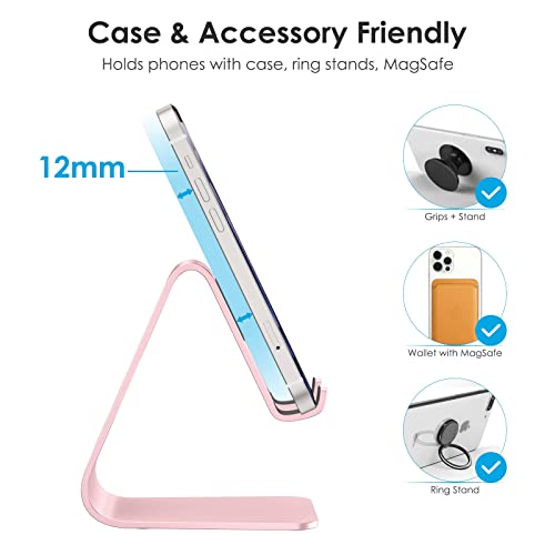 OMOTON C1 Upgraded Aluminum Cell Phone Stand for Desk, Durable Phone Dock - color: Rose Gold