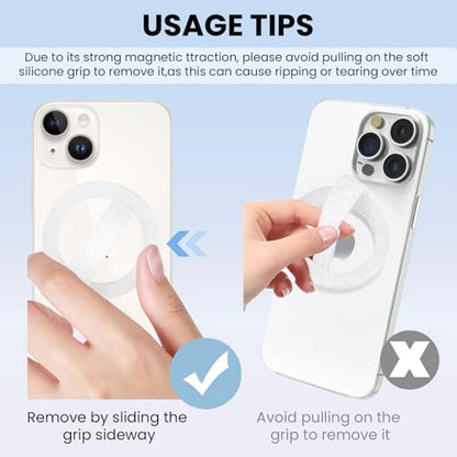 STEZHOU Magnetic Silicone Ring Grip Phone Holder, Loop Grip, Compatible with Magsafe for iPhone 12 Series (White Sparkle) - color: White Sparkle