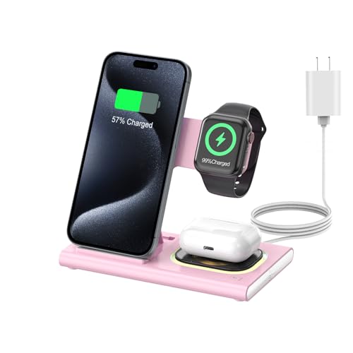 3 in 1 Foldable Charging Station for Apple Wireless Charger - color: Pink