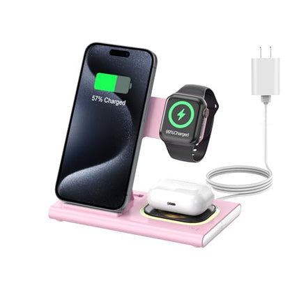 3 in 1 Foldable Charging Station for Apple Wireless Charger - color: Pink