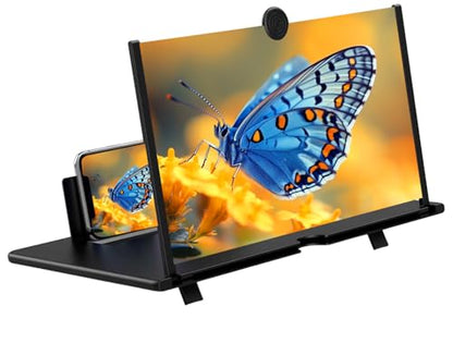12" Screen Magnifier for Cell Phone – 3D HD Magnifing Screen Enlarger Projector for Movies Videos and Gaming – Foldable Phone Stand Holder with Screen Amplifier–Compatible with All Smartphones - color: Black-12''