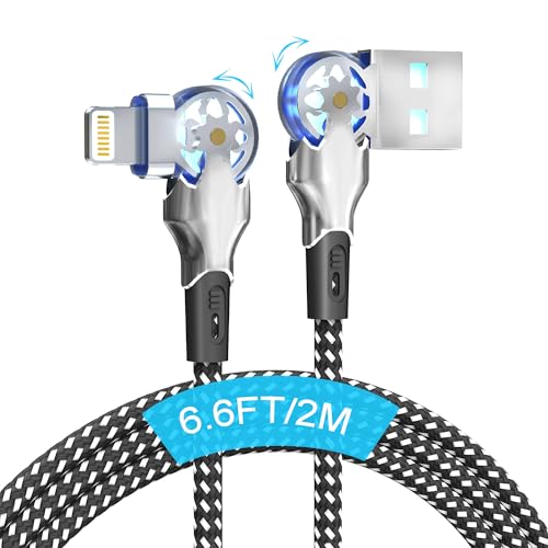 90 Degree iPhone Charger Cord with 180°Rotating Head, 6.6FT Swivel Right Angle Lightning Cable for Apple Carplay, MFi Certified Charger for iPhone 14 13 12 11 X Xs Pro, iPad