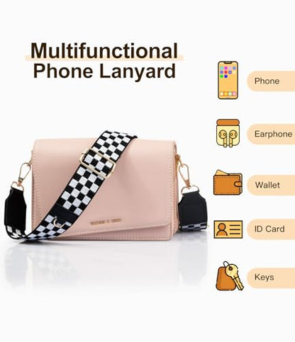 TiMOVO Clip and Go Phone Strap Crossbody with Leather Wallet, Adjustable Anti-Theft Lanyard with Pouch for Most Phone Case - color: A-checkered Black & White