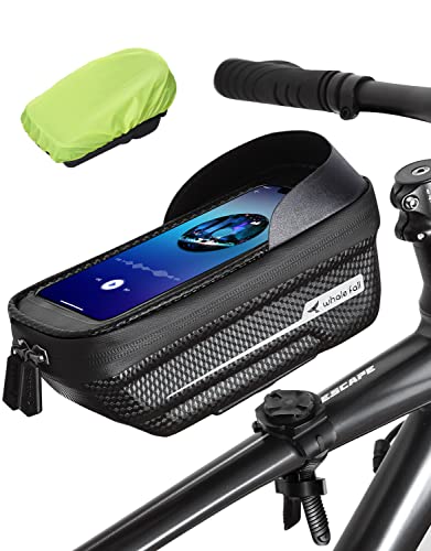 whale fall Waterproof Bike Frame Bag, 1S Quick Release Bike Phone Holder | Hard Shell Top Tube Bag with TPU Touchscreen, Fits Phones up to 7", Includes Rain Cover and 2-in-1 Mounting for Daily Rides - color: Black & White