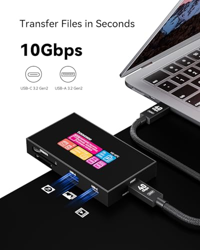 DOCKCASE Smart 8-in-1 CFexpress Type B/Type A Card Reader with Touch Screen | UHS-II SD/microSD Slots, 4K HDMI, USB-C & USB-A 3.2 Gen 2 (10Gbps), 100W PD for Filmmakers, Photographers & Creators