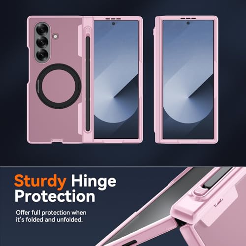 Upgraded 360° Spin Magnetic Invisible Ring Stand for Samsung Galaxy Z Fold 7 Case,[Compatible with MagSafe][S Pen Holder][Hinge Protection][Screen Protector],Shockproof Full Body Phone Cover - color: Pink -1