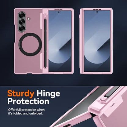 Upgraded 360° Spin Magnetic Invisible Ring Stand for Samsung Galaxy Z Fold 7 Case,[Compatible with MagSafe][S Pen Holder][Hinge Protection][Screen Protector],Shockproof Full Body Phone Cover - color: Pink -1