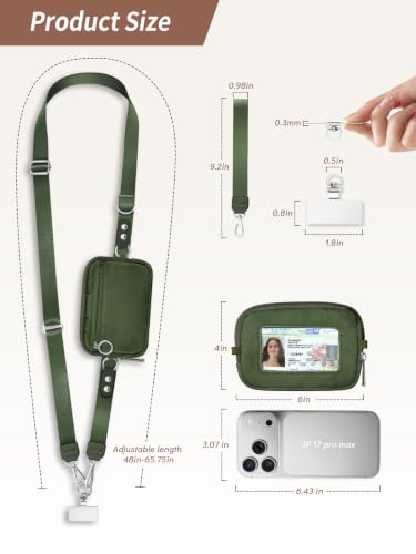 Clip and Go Strap for Phone with Wallet Crossbody Lanyard Green - color: 1 Green