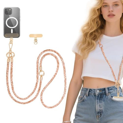 Crystal Phone Lanyard Crossbody Adjustable Rhinestone Anti-Theft Phone Strap Crossbody Cell Phone Neck Strap for Women - color: Champagne