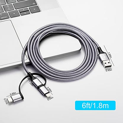 Multi Charging Cable [6ft 2Pack] 3 in 1 USB Charger Cable Nylon Braided