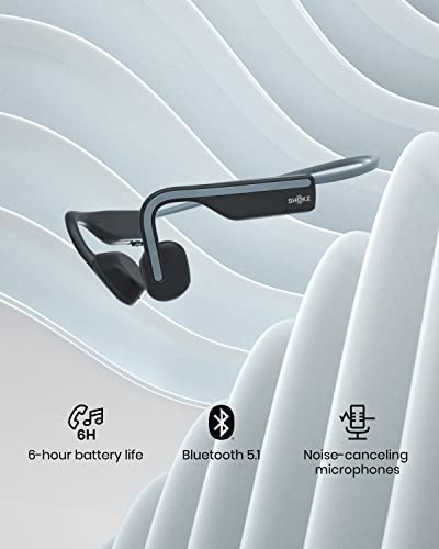 SHOKZ OpenMove - Open-Ear Bluetooth Sport Headphones - Bone Conduction Wireless Earphones - Sweatproof for Running and Workouts, with Sticker Pack (Grey) - color: Grey