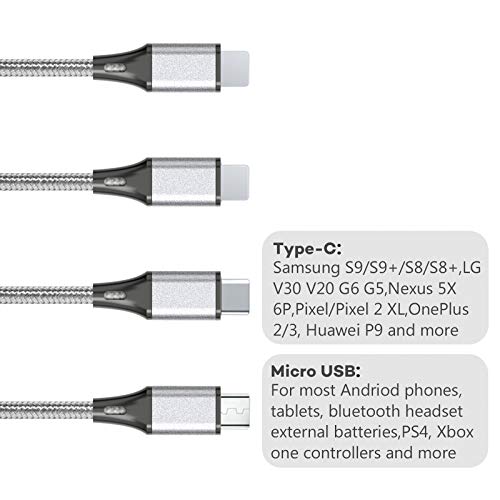 SEIPOG 4in1 Multi Charging Cable, 4FT USB Charging Cable, Silver, 2Pack