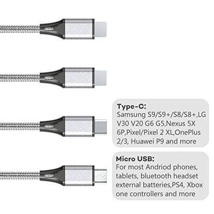 SEIPOG 4in1 Multi Charging Cable, 4FT USB Charging Cable, Silver, 2Pack