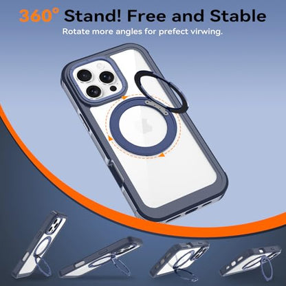Upgraded 360° Spin Magnetic Invisible Ring Stand Case for iPhone 16 Pro Max 6.9",Compatible with MagSafe, Full Body Rugged Case with Built-in Screen Protector & Kickstand & Belt-Clip (Blue) - color: Blue