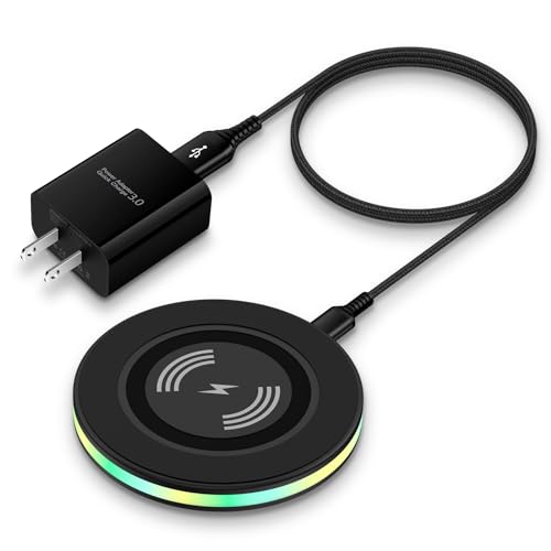 Android Wireless Charger Samsung Fast Charging Phone Charging Pad Station for Samsung Galaxy S26 S25 S24 Ultra S24+ S24 S23 FE S22 S21 S20 S10,iPhone 15 Pro Max Plus 14 13,with QC 3.0 Power Adapter