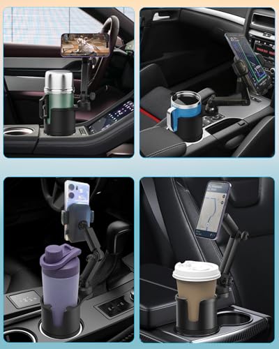 2-in-1 Cup Phone Holder for Car, 360° Adjustable Car Phone Mount - color: black