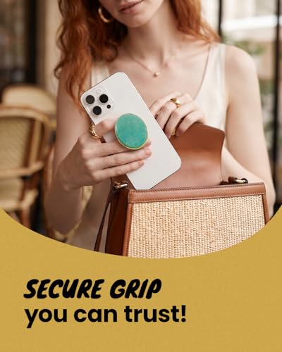 Natural Gemstone Phone Grip Collapsible Cell Phone Holder & Expanding Kickstand, Authentic Oval Crystal with Gold Edge (Amazonite, Adheisve Base) - color: Amazonite