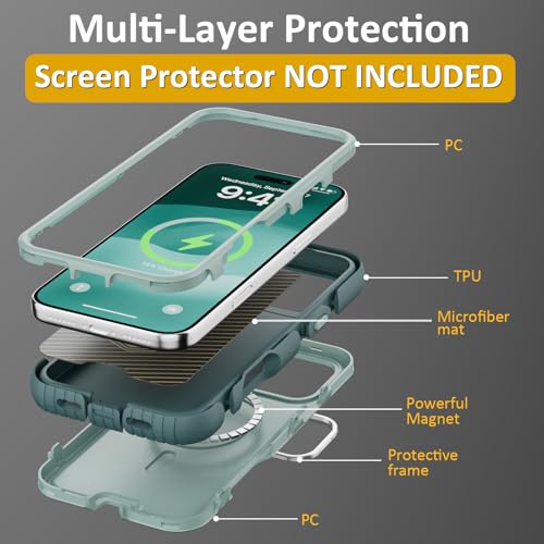 Follaroma for iPhone 17 Pro Max Case with Stand, Built-in Camera Cover, Compatible with MagSafe, Heavy Duty Shockproof Protection Phone Case, Anti-Drop, Magnetic Dual Layer Protective Cover,6.9",Green - color: Green, size: iPhone 17 Pro Max 6.9''