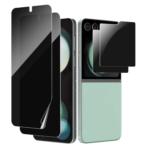 [2 Set] Compatible With Samsung Galaxy Z Flip 5 Privacy Screen Protector, 2 Pack Internal Anti-Spy Film + 2 Pack Outer Privacy Tempered Glass Screen Protector, Anti-Spy, Anti-Scratch, Case Friendly - size: Z Flip 5